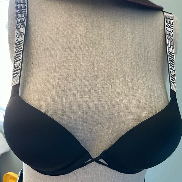 Victoria's Secret Rhinestone Spell Out Shine Bikini Top Bombshell 34A Push Up - Picture 4 of 6